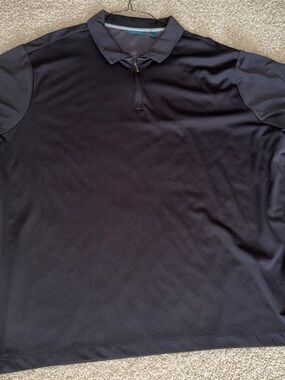 4X Perry Ellis Solid Black Short Zip Polo